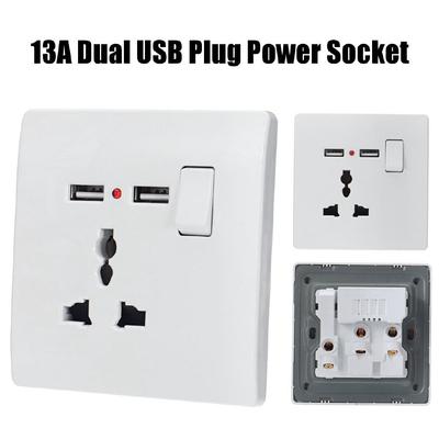 Zásuvka 2 USB Porty Napájecí Adaptér Panel Zásuvka Domácí Vybavení Nabíječka Odolná proti Nárazu Snadná Instalace 8.6x8.6cm