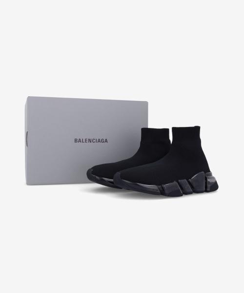 Balenciaga Speed 2.0 Volltransparente Sohle Graffiti Recycelte Strick-Sneaker - Schwarz:Weiß 617196W2DIA1190SS25