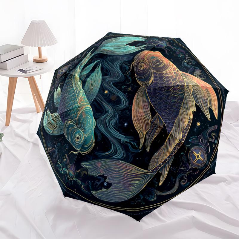 1 PC Automatic Folding Umbrella - Koi Fish Pattern, Portable & Foldable Design with 8 Ribs, Christmas Birthday Gifts