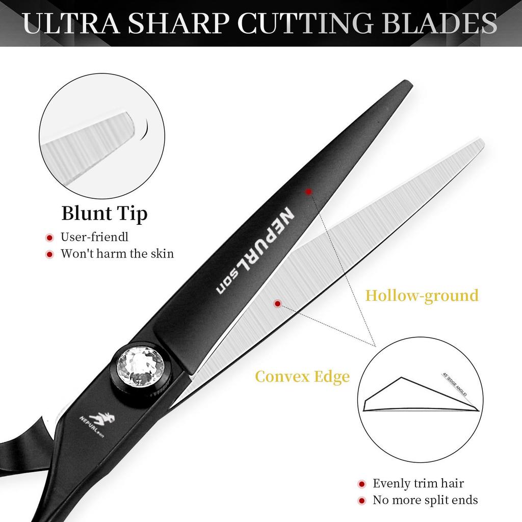6.0" Napson 440C Hairdressing Scissors Set: Straight, Serrated & Thinning for Salon Use