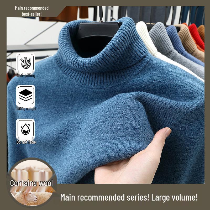 

Men s Wool Knit Long Sleeve Lapel Sweater - Mid-aged Autumn/Winter Base Layer 4XL