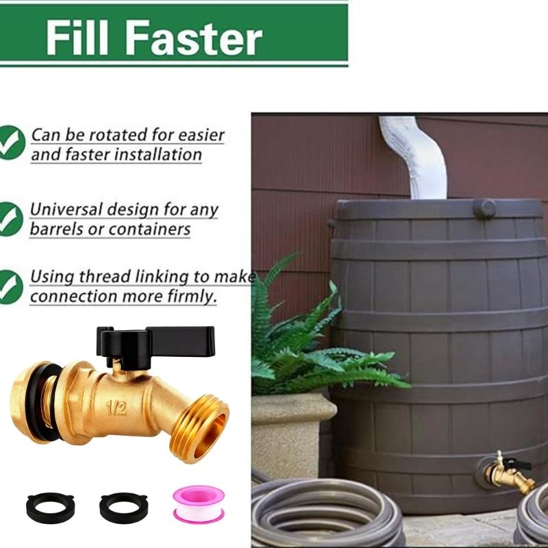 Solid Brass Water Spigot Valves 1/2 Inch NPT Inlet 3/4 Inch GHT Outlet Full Port Designs for Rainwater Collection Systems