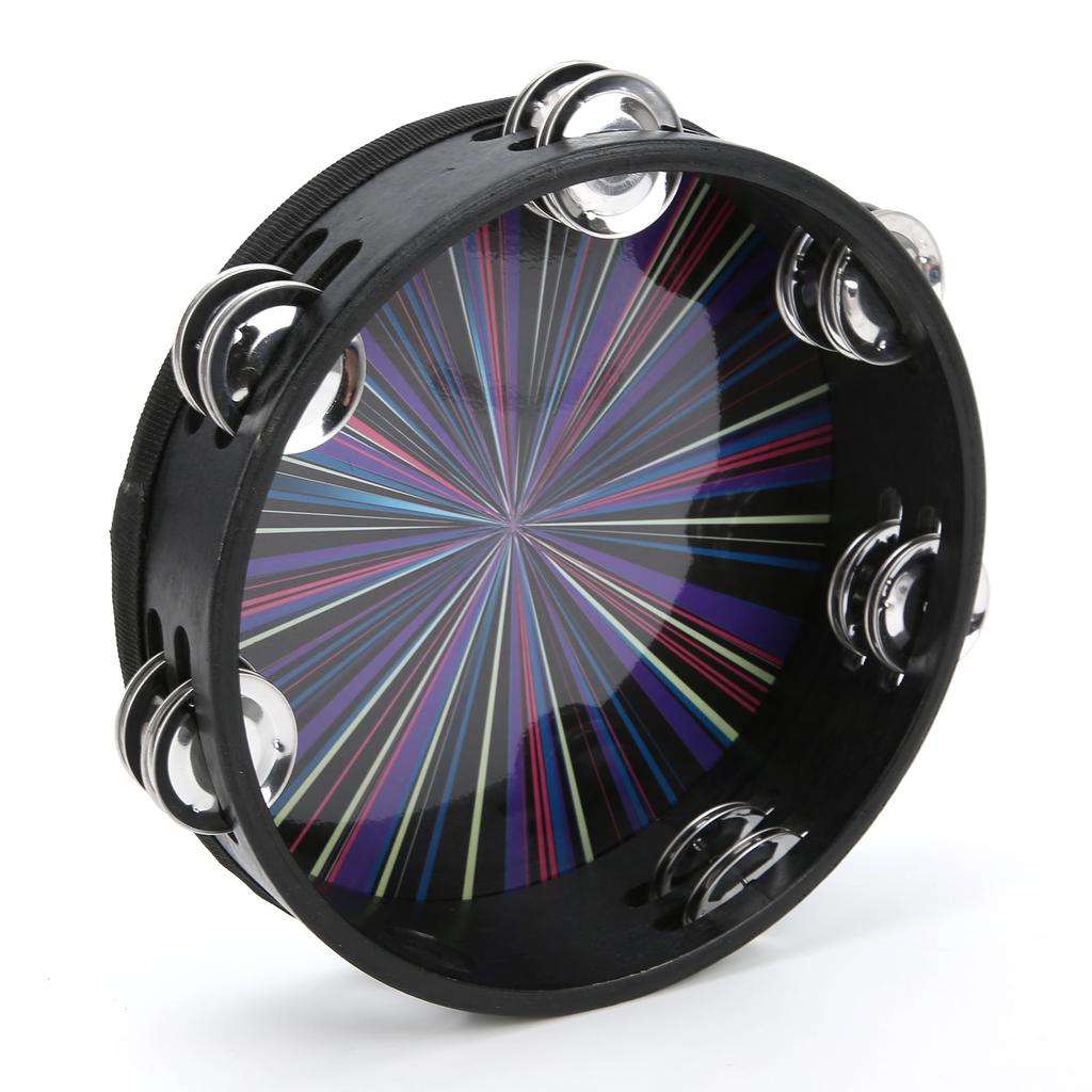 Hand Tambourine Double Row Percussion Polyester Drum Skin Solid Wood Instrument 8‑inchColorful Rays