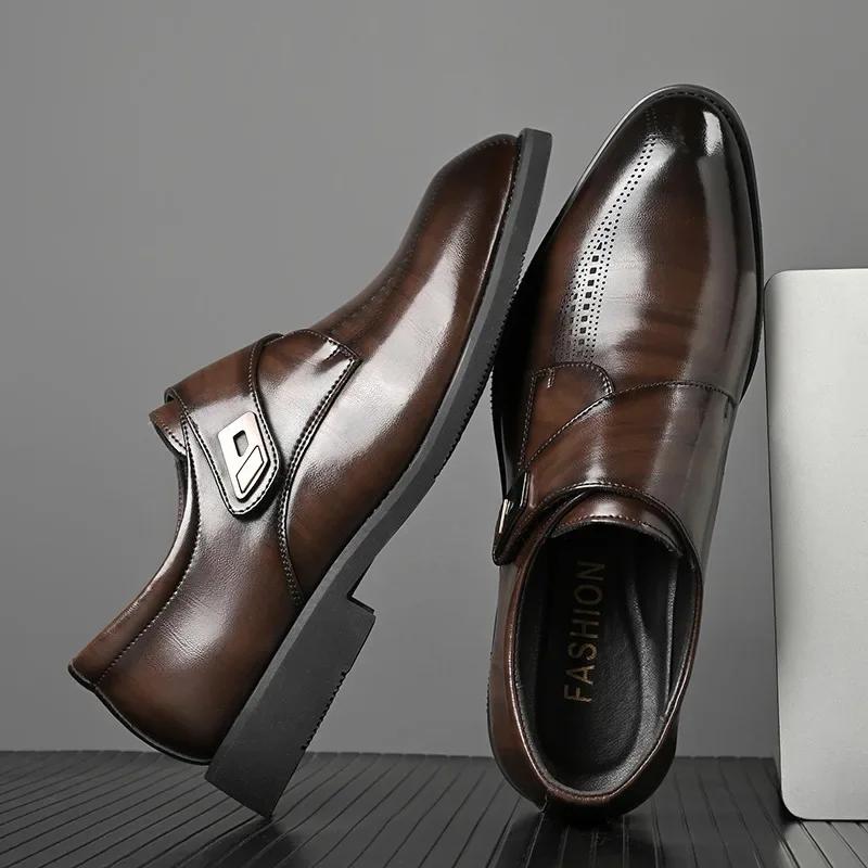 Fashion High Quality British Velcro Work Business Casual Formal Wear Men Slip on Leather Shoes Baita Leather Shoes for Men