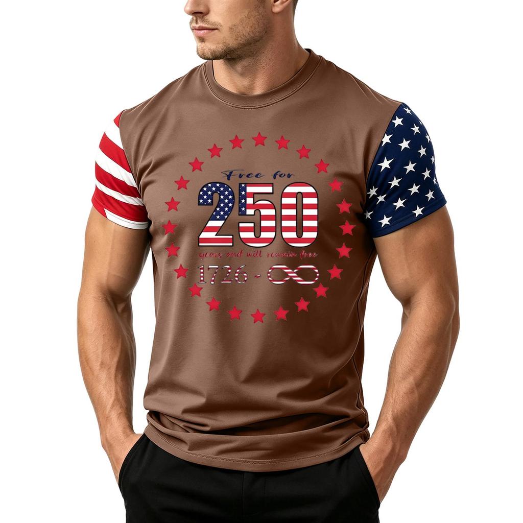 Men's Independence Day Flag Print Short Sleeve T-Shirt, Loose Casual Daily Summer Tops