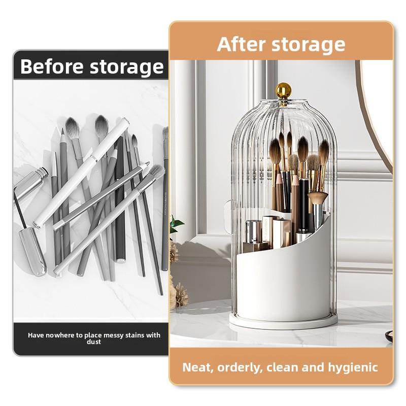 Birdcage Brush Holder Shelf Dustproof Compartment Desktop Cosmetic Organizer Rotating Makeup Brush Organizer Cartridge
