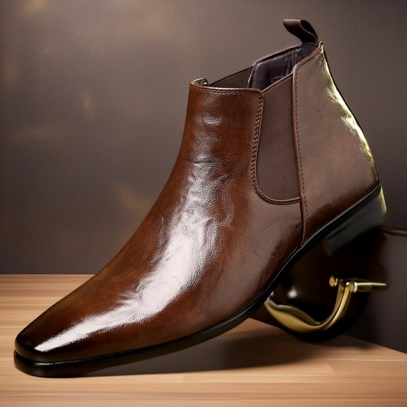 

Мужские ботинки Chelsea большого размера с острым носком, короткие, дышащие, с рисунком личи, высокие ботинки, версия повседневных, с одной педалью, мужские, Корея 48