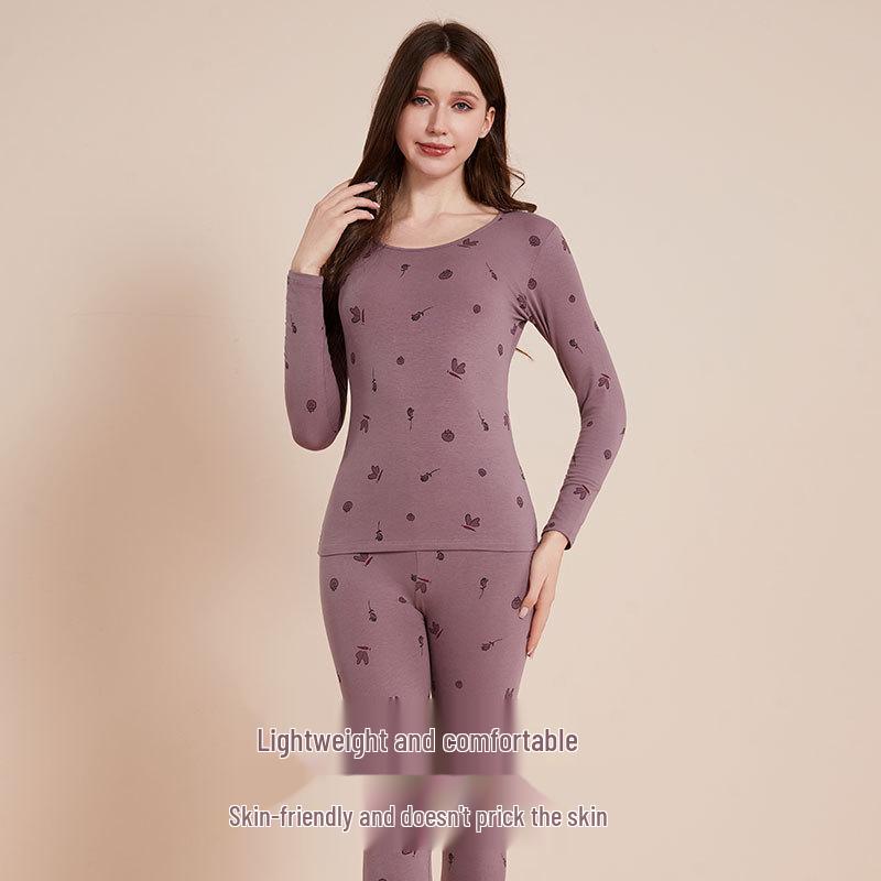 Women's Pure Cotton Cartoon Print Warm Underwear Set - Autumn/Winter Thin Base Layer Sweater & Leggings