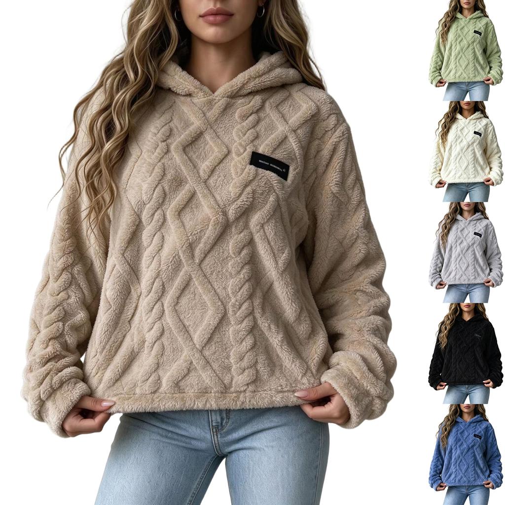 Women's Loose Plush Warm Casual Versatile Hooded Pullover Sweatshirt