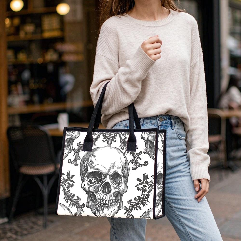 Gothic Skull Pattern Tote Bag Daily Use Shoulder Bag