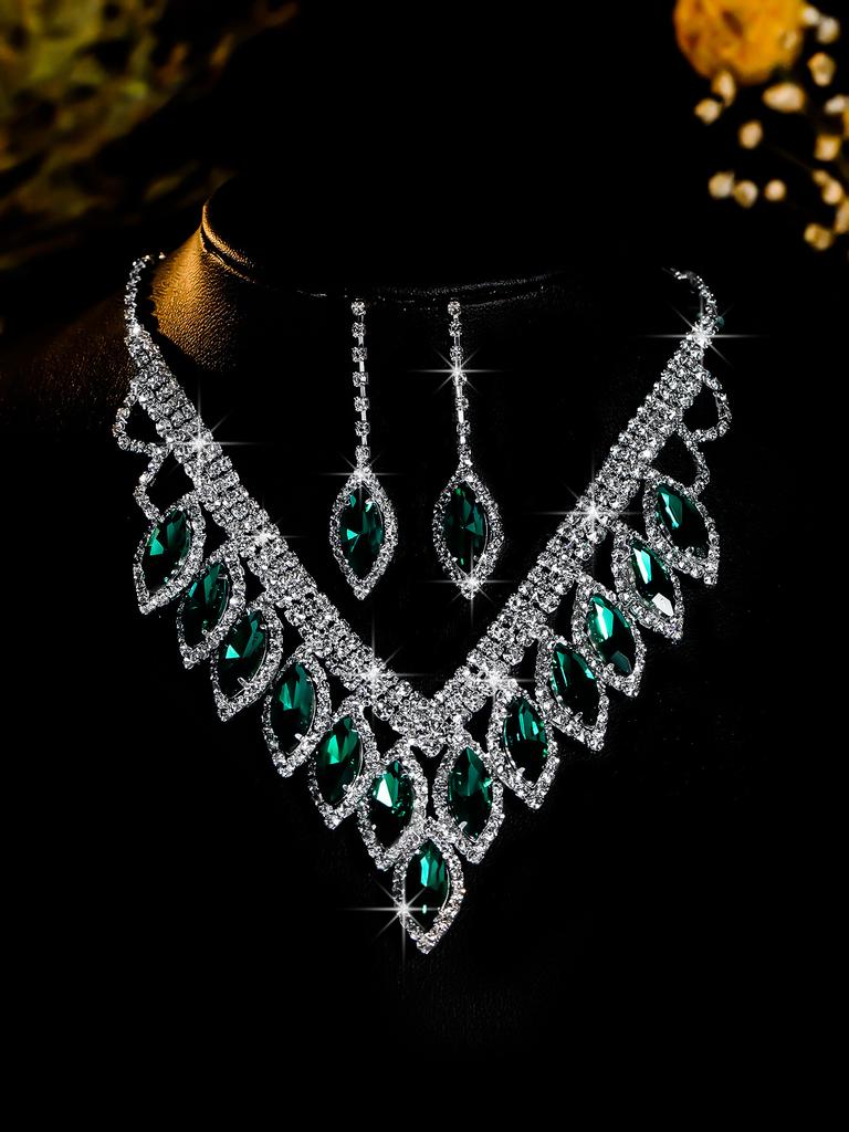 Conjunto de Colar e Brincos de Diamante de Luxo Acessórios para Festa Vestido de Casamento Jantar Corrente de Colar e Brincos de Strass da Moda para Meninas