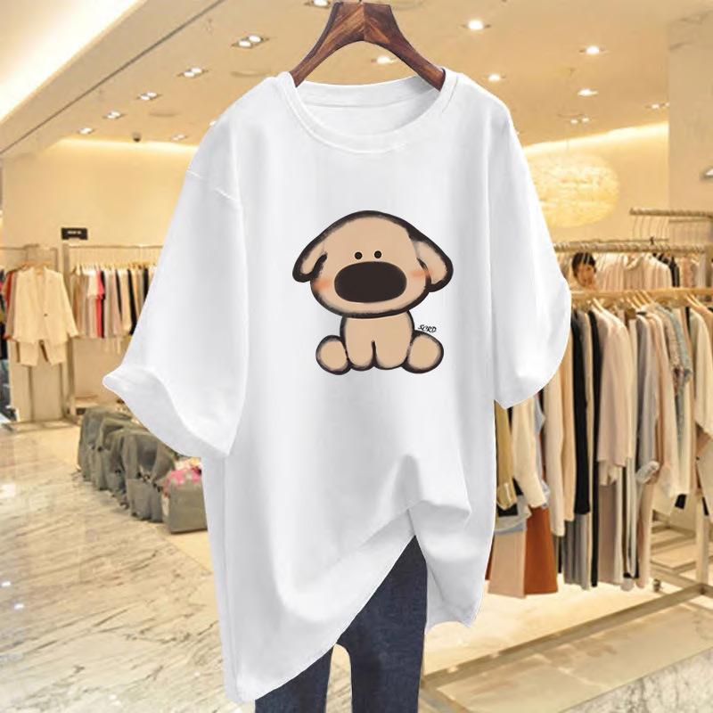 

2025 summer new couple short-sleeved t-shirt women s crew neck versatile pure cotton loose casual ins trendy top S