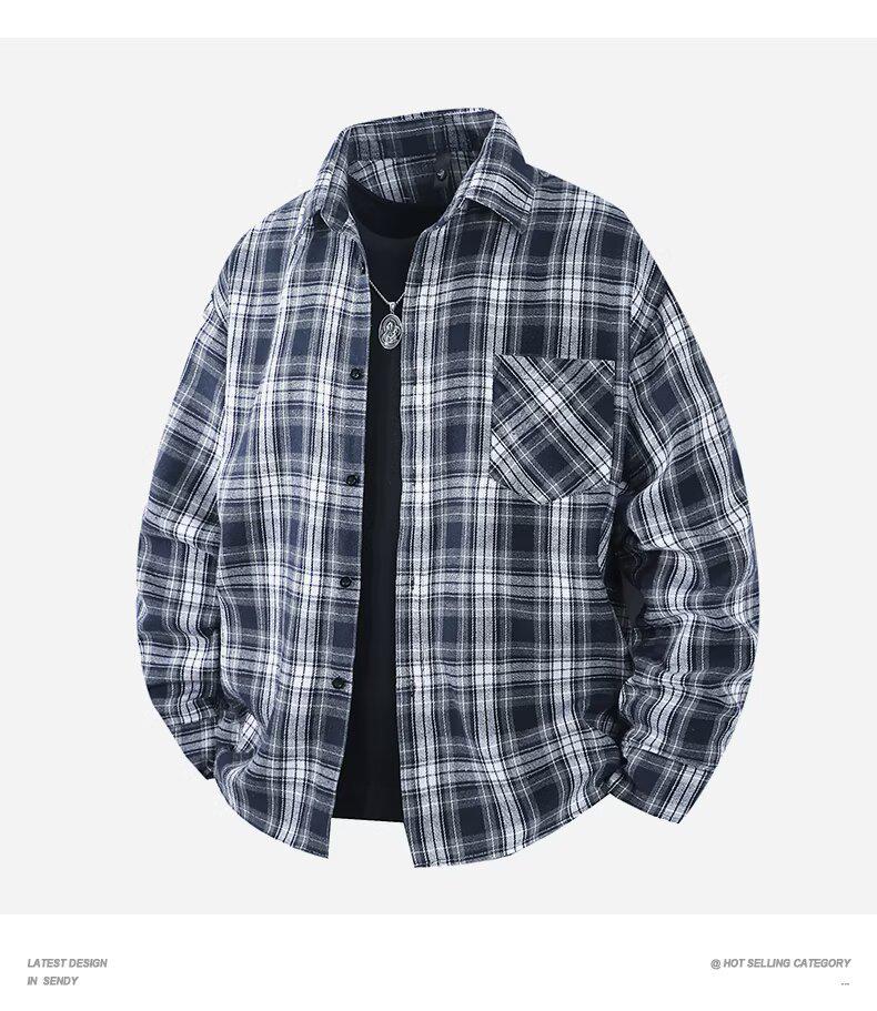 Men's Retro Plaid Long Sleeve Shirt - Trendy Casual Loose Fit for Autumn and Spring