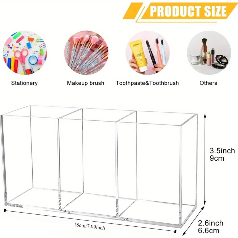 

A clear acrylic organizer with three compartments,white, durable and weatherproof,suitable for pens,makeup brushes supplies прозрачный