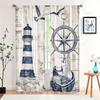 1Pc Nautical Sailboat Wood Grain Pattern Curtains, Polyester Fabric, Suitable For Office, Living Room, Bedroom Decoration
