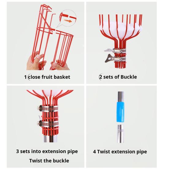 Fruit Picker with Basket Stainless Steel Segmented Long Handle Fruit Harvesting Tool