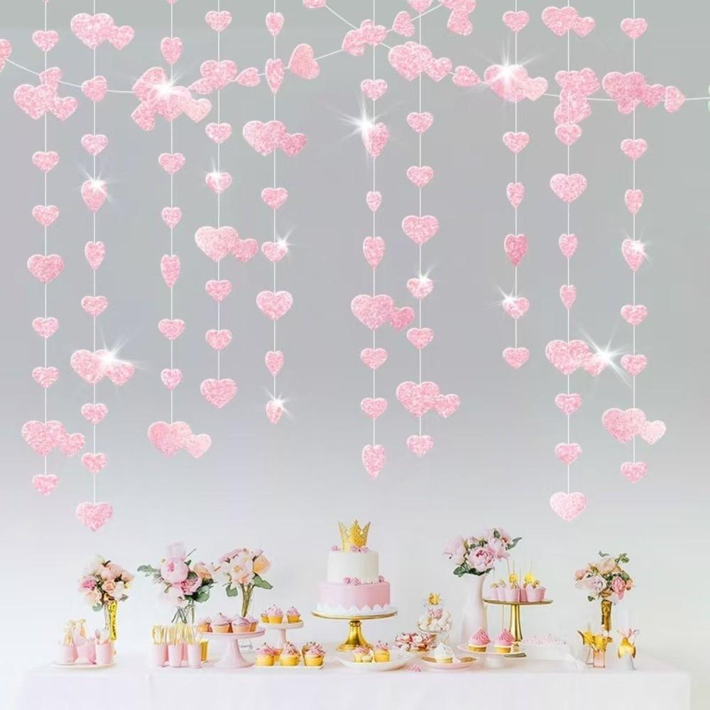 Guirlande d'amour suspendue de 4 m Cœur scintillant romantique Forme de cœur Corde Facile à installer Réutilisable Guirlande de mariage Fête d'anniversaire