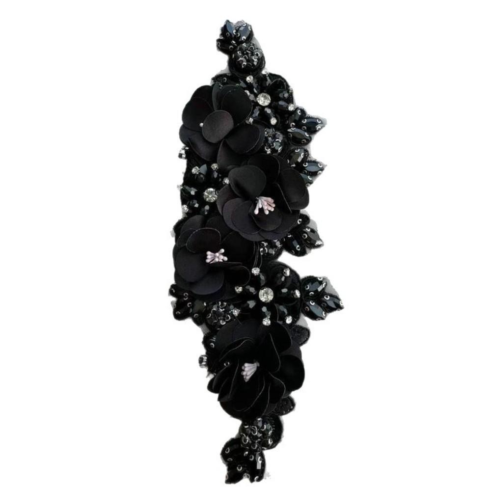 Sparkling Glass Bead Diamond Lace Patch 3D Crystal Rope Embroidery Patch  Wedding Dress