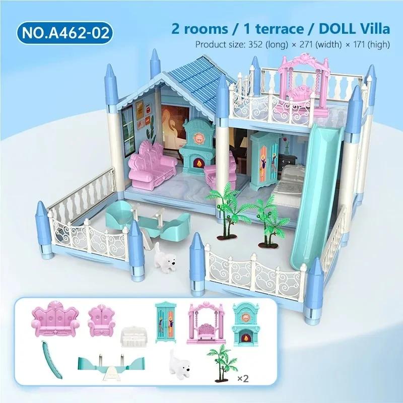 Doll House for Girls with Lights Floors Rooms Doll House Playset Sets of Furniture Accessories Toddler Toy House Princess Gift