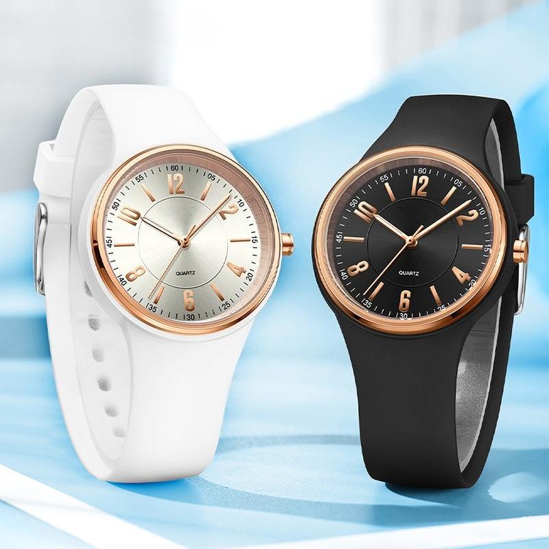 Women Quartz Watch Simple Dial Silicone Strap Waterproof Luminous Display Student Wristwatch