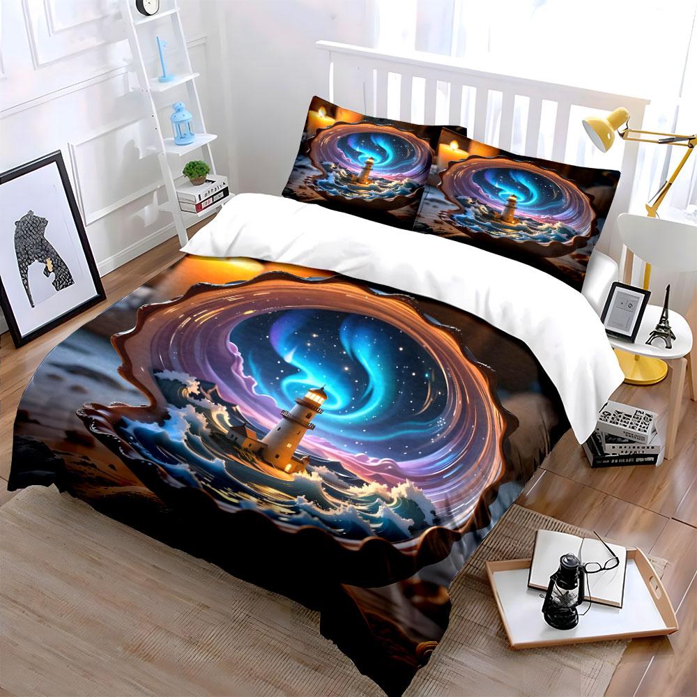 Lighthouse Shell Night Decoration Soft Skin-Friendly Bedding Set Includes 1 Duvet Cover And 2 Pillowcase Gift