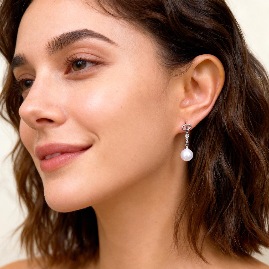 925 Sterling Silver Zircon Pearl Earrings: French Light Luxury Jewelry for Women