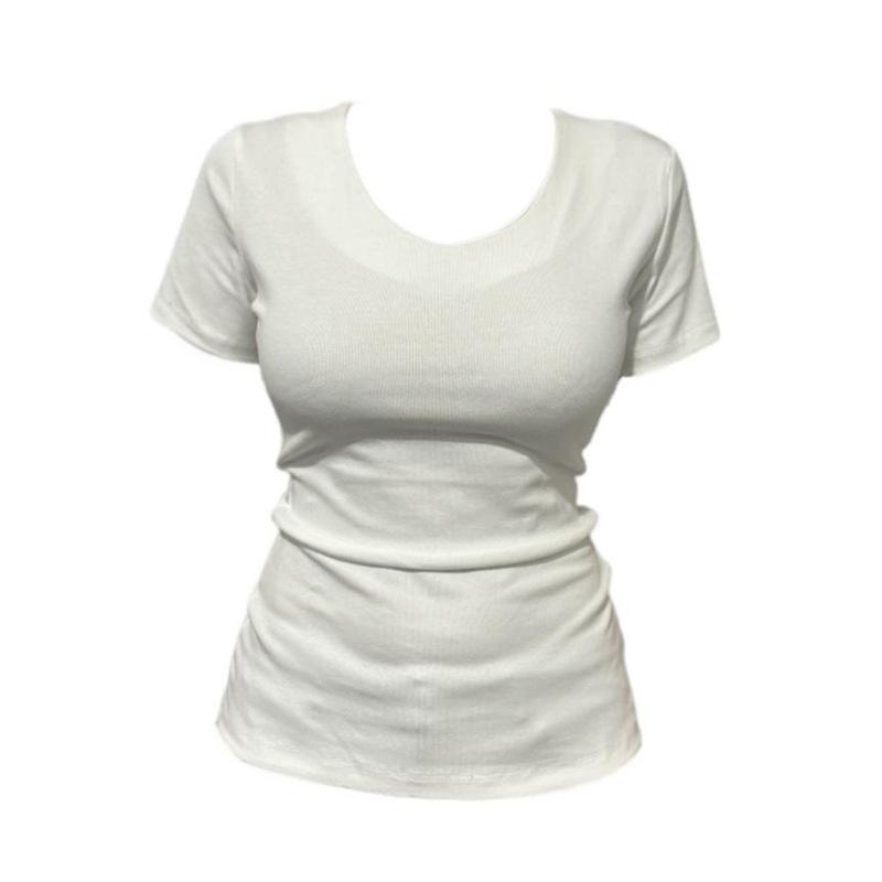 Summer Must-have Front Shoulder Slim and Thin Short-sleeved T-shirt Women's Pure Cotton V-neck Slightly Fat Mm Waist Top Small Ins