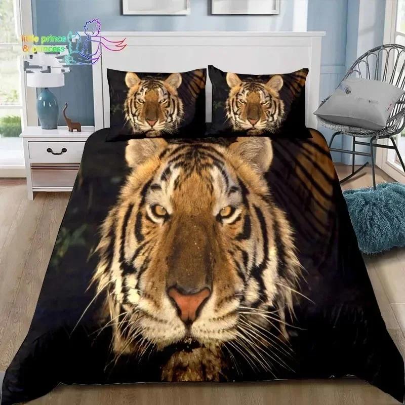 Retro Forest Tiger Bedding Set Single Twin Full Queen King Size Bed Set Adult Kid Bedroom 3D Print Animal Bedding Gift