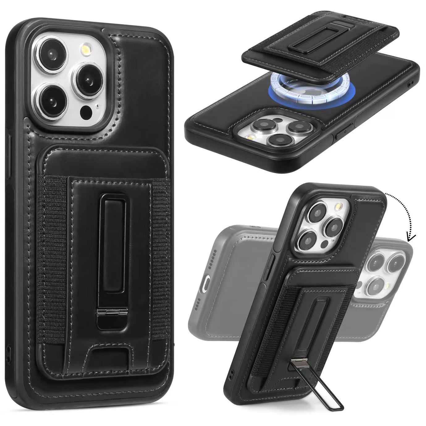 

Applicable to iphone17 leather card bag anti-drop protective cover Apple 15 high-end magnetic bracket simple 14 protective cover iPhone 17 Pro Max чёрный