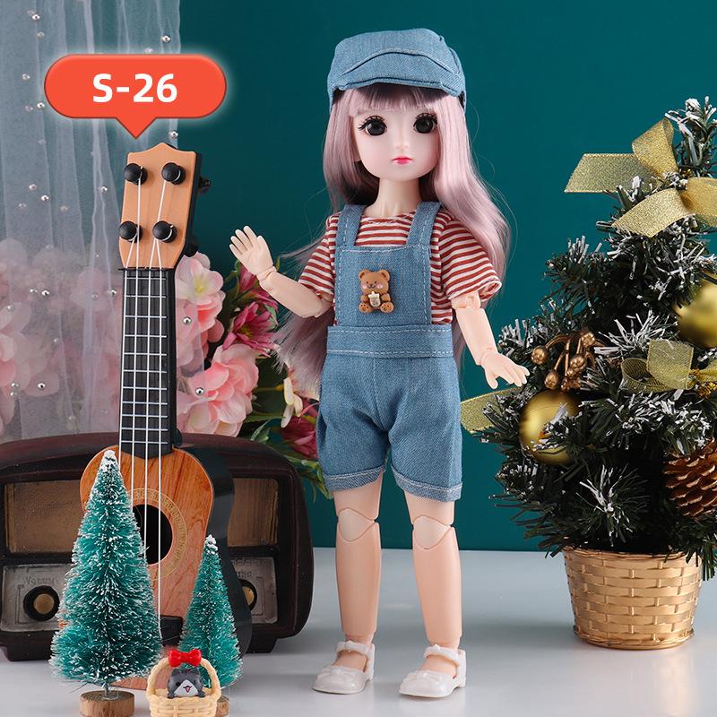 30CM Mini Movable 23Jointed Doll Girls Toy 3D Big Eyes BJD Princess Full Outfits Dresses Collection Childrens Doll Gift