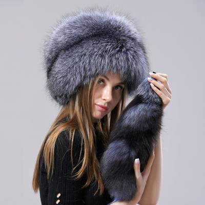 Načechraný klobouk z přírodní liščí kožešiny Ushanka Ženy Zimní Teplý Nadýchaný Populární styl Dámská čepice Móda Čepice z pravé kožešiny