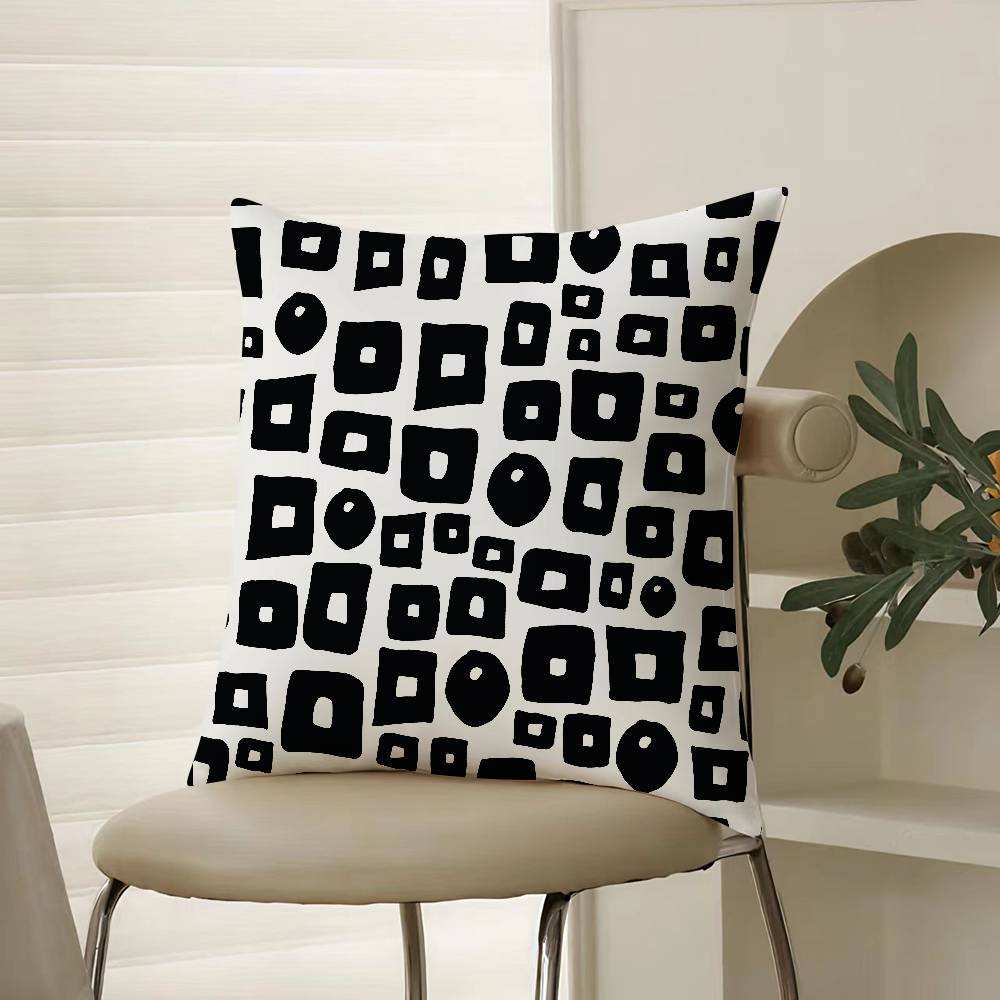 Black And White Abstract Print Pillow Case Comfort Sofa Bed Silky Elegant Invisible Zipper Decorative Cushion Cover