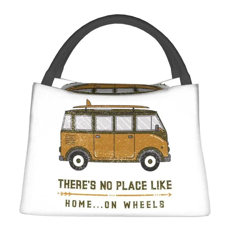 Cartoon Wohnmobil Happy Campers Isolierte Lunch Tragetasche für Abenteuer Camping Van Life Kühltasche Thermische Lebensmittel Lunchbox Büro 28x17x16CM orange