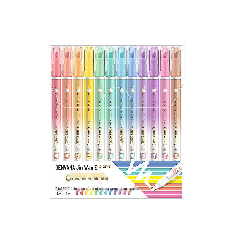 Jin Wannian 12-Color Erasable Double-Ended Fluorescent & Highlighting Pens Set Standard