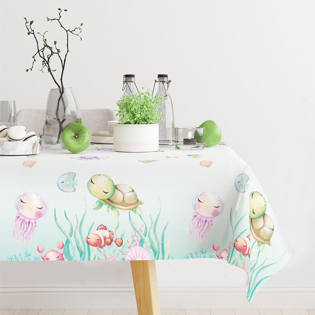 Marine Organism Printed Tablecloth Underwater World Birthday Party Decoration Kid Under the Sea Ocean Party Supplies Table Cloth