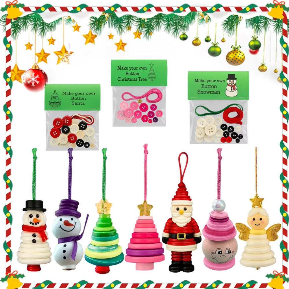 DIY Button Snowman Ornament Kit Reusable Fun Christmas Button Making Set Small Xmas Hanging Ornament for Holiday Stocking Filler