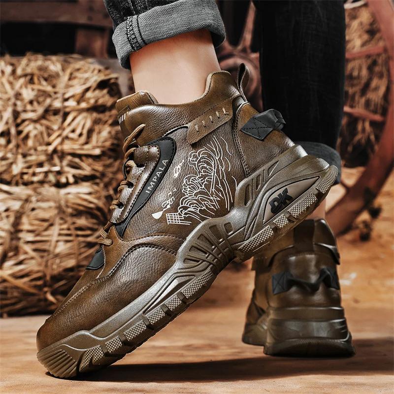 2024 Mens Shoes Winter Casual Sneakers Platform Work Safety Leather Loafers Outdoor Sports Fashion Tennis Luxury Designer Boots