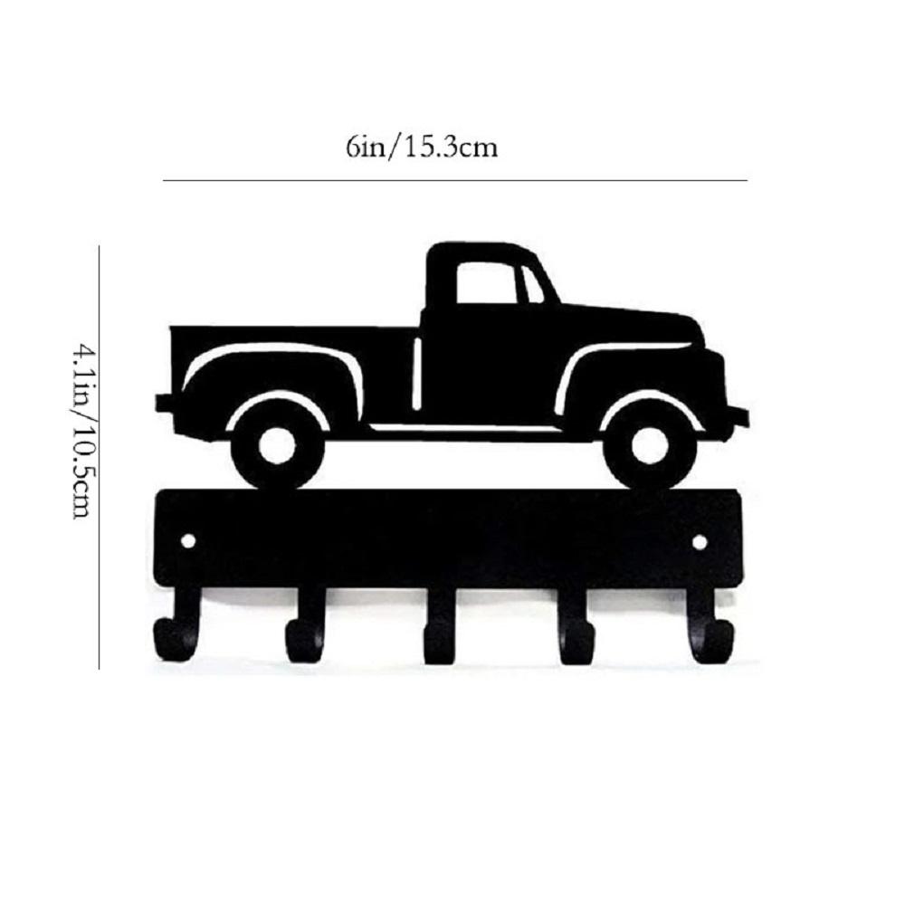 Vintage Pickup Truck Key Rack Hanger - 6 inch Wide Metal Wall Art Wall-mounted, Hooks Organizer for Keys and Accessories