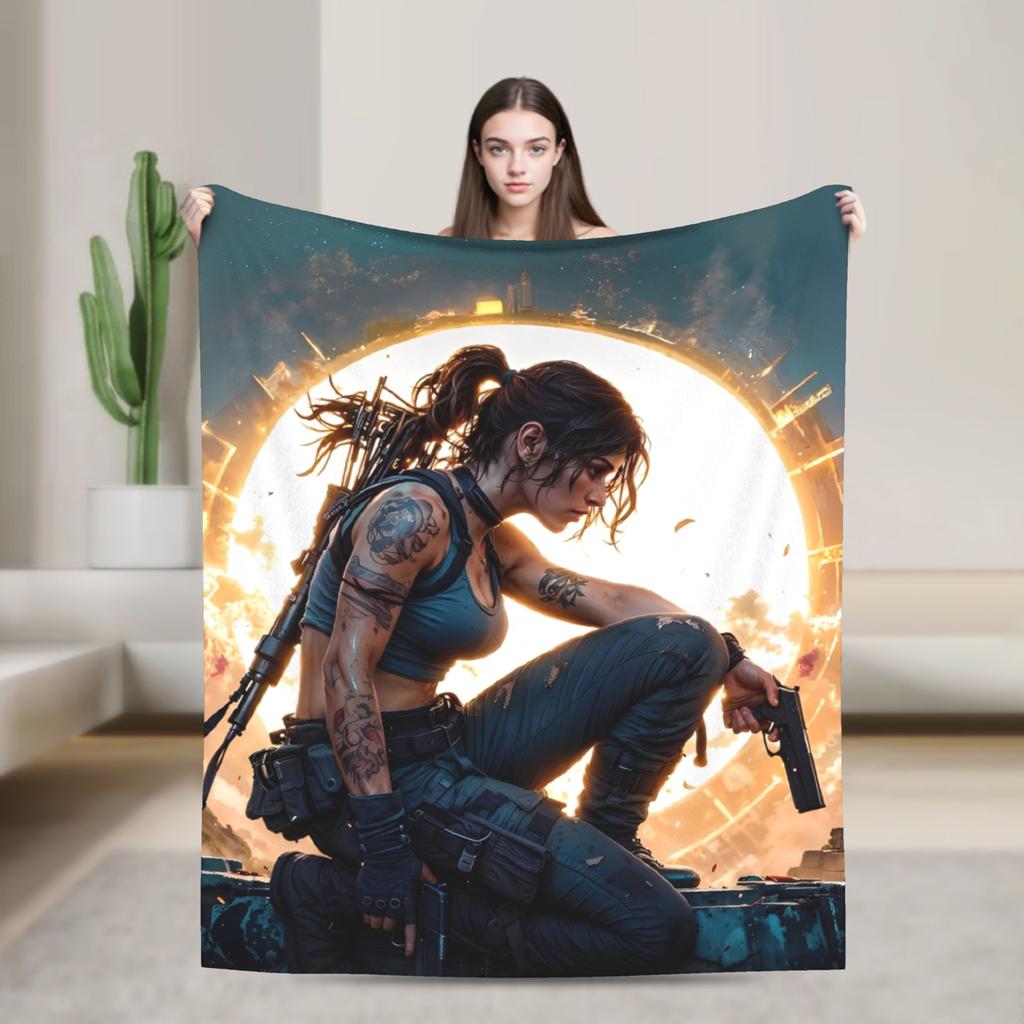 Tomb-Raider Lara Croft Blanket Cover Fleece Survival Video Game Warm Throw Blanket for Sofa Couch Quilt Multi-function