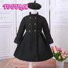 Children's Clothing Girls Coat Autumn Winter High Neck Tie Double-Breasted Jacket + Hat