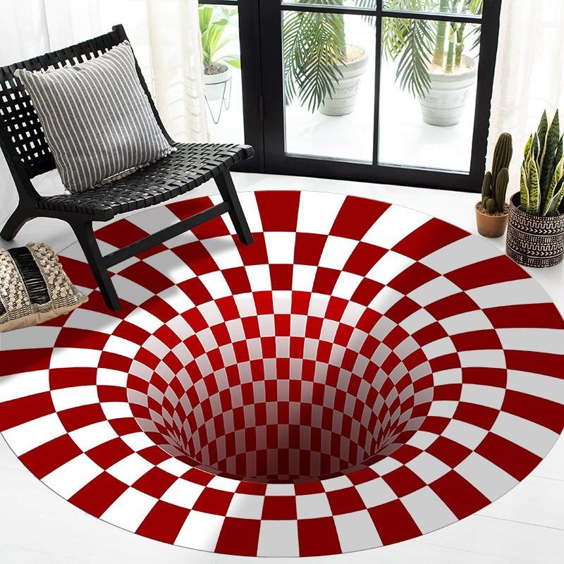 Black And White Stereo Vision Round Carpet Living Room Bedroom Coffee Table Floor Mat 3D Illusion Trap