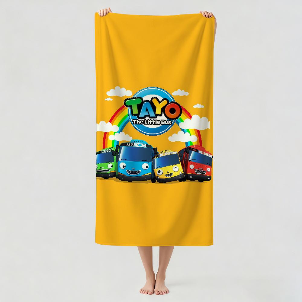 Cartoon T-Tayo The L-little B-Bus Towel Drying Bath Towel Applicable To Light Swimming Camping Yoga Beach Out