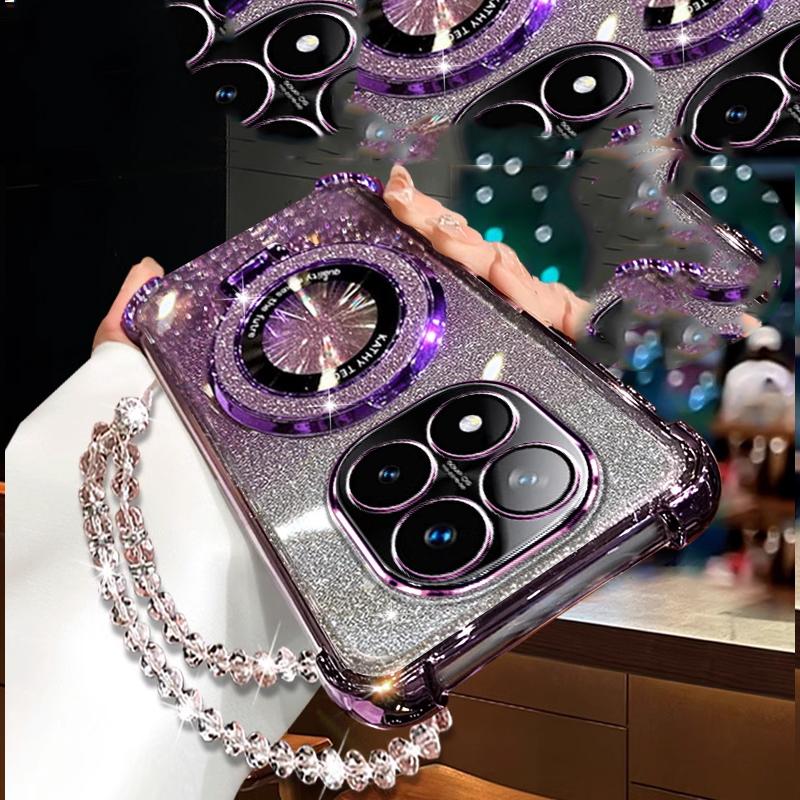 Edge 60 Glitter Magsafe Magnetic Holder Bracket Case on for Motorola MOTO Edge 60 Edge60 Fusion 60S Crystal Bracelet Soft Cover