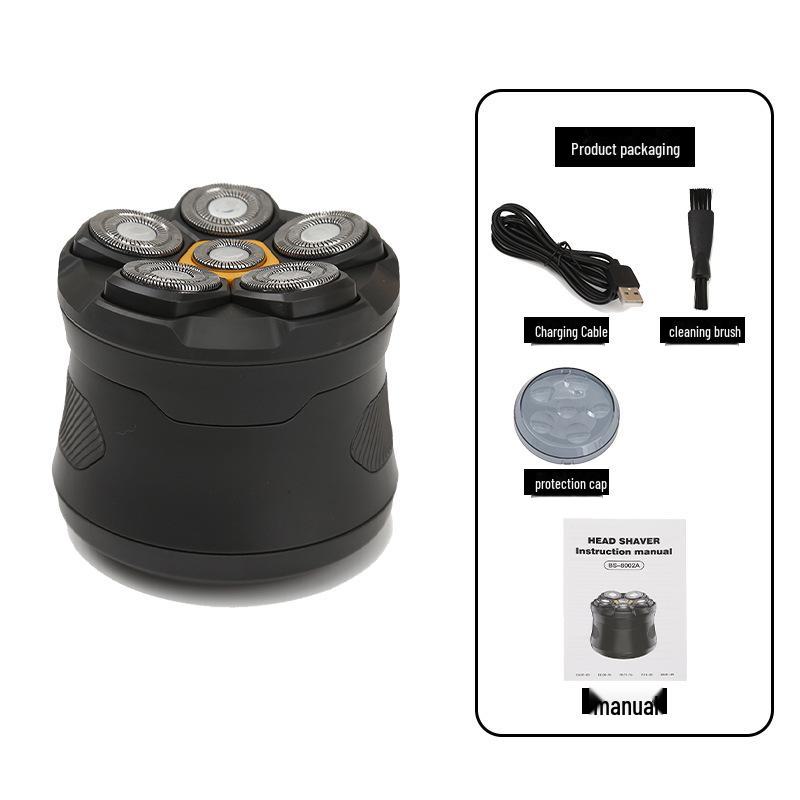 

Магнитный вращающийся триммер для лысых волос с шестью лезвиями, полностью моющийся, быстрая зарядка Type-C чёрный