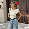 Women Casual Textured Backless Bow Tie Flying Sleeve Knit Short Sleeve T Shirt