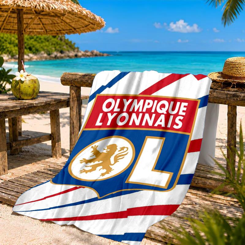 Lyon Football Crest Design Printed Microfiber Beach Towel, Soft And Absorbent, Quick-Dry, Ideal for Summer Travel, Beach Essential, Swimming Pool