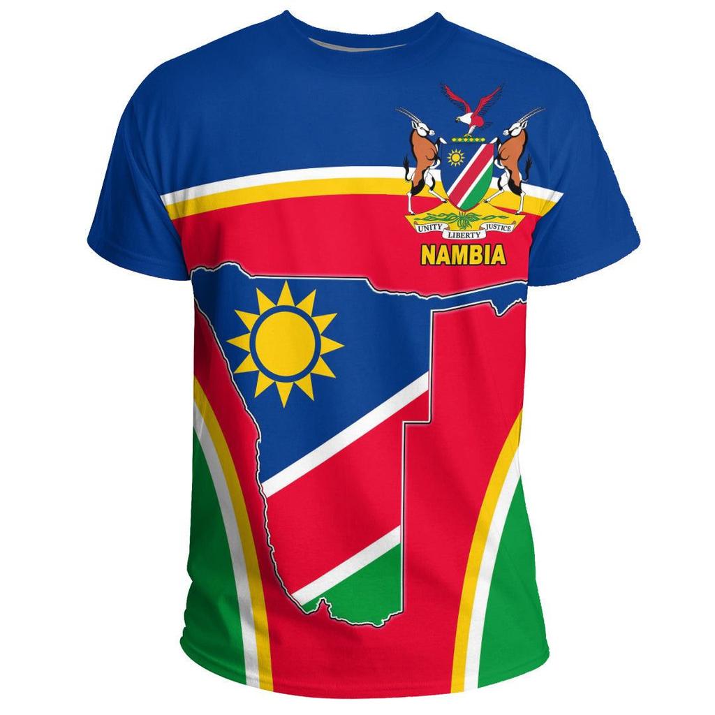 Namibia Flag & Coat of Arms Grafika Tričko Léto Neformální Streetwear Pánská móda Volná trička Chlapec Oversized Topy s krátkým rukávem