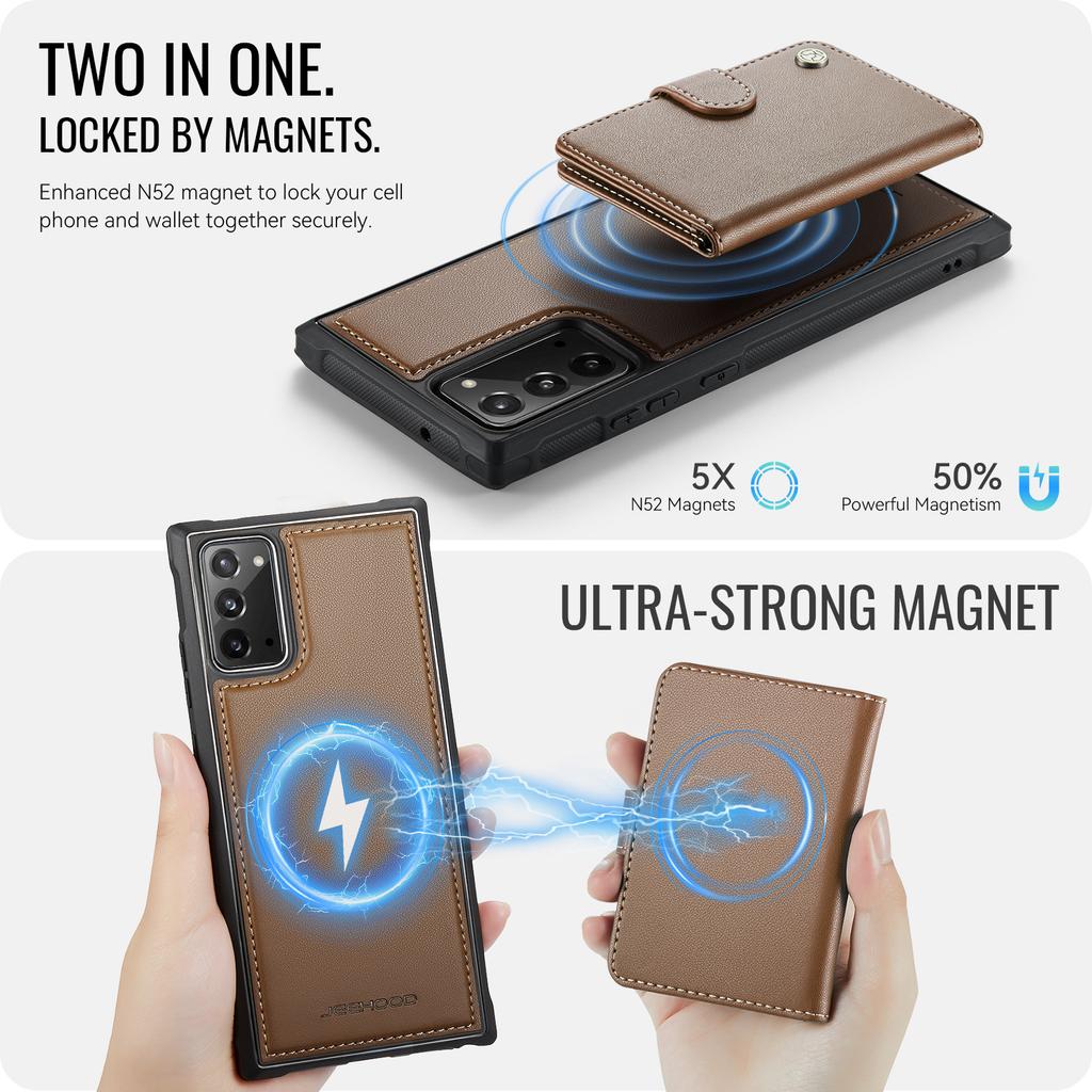 Für Samsung Galaxy Note20 Hülle JEEHOOD J09 RFID-blockierender Kartenhalter Leder-Rückseite Handyhülle Magnetische Hülle