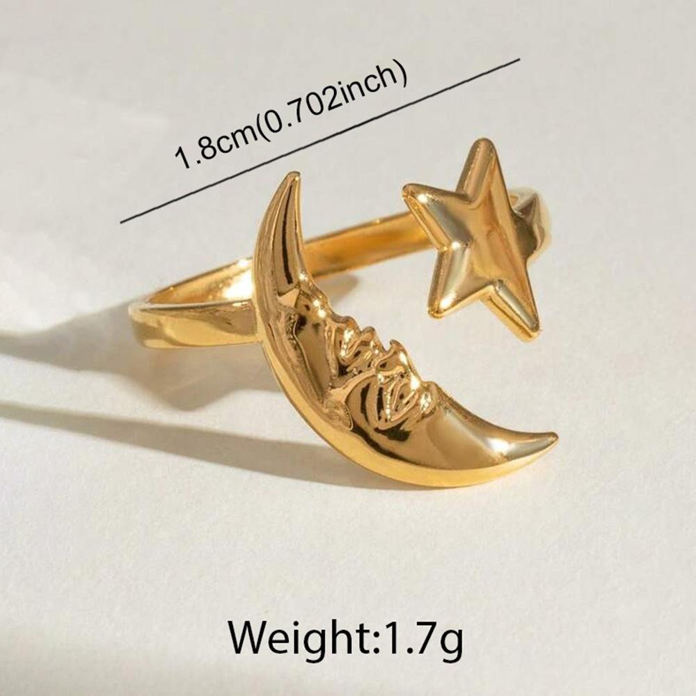 Stainless Steel Ring Vintage Minimalist Star Moon Adjustable Open Rings For Women Personalization Jewelry Party Gift Daily Wear
