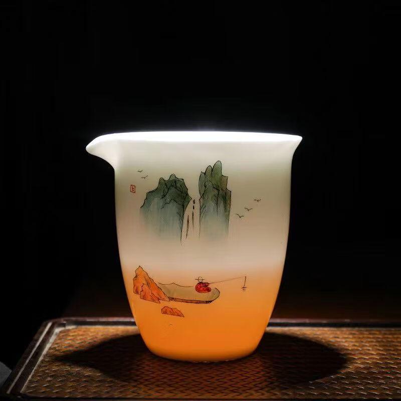 Vintage Hand-painted Mutton Fat Jade Ceramic Kung Fu Tea Set